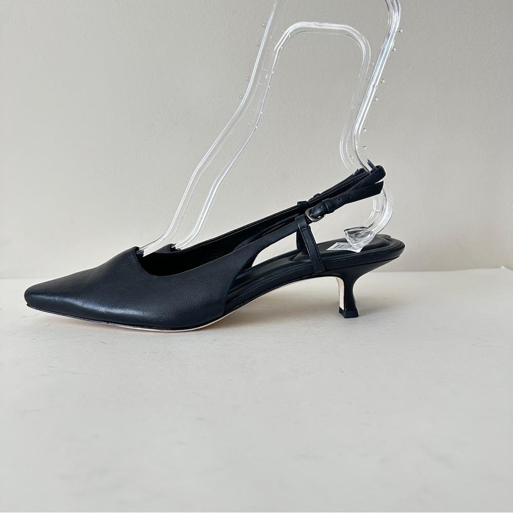 NEW Vince Sena Black Leather Slingback Womens Heels, Sz 8.5 (more like 8)